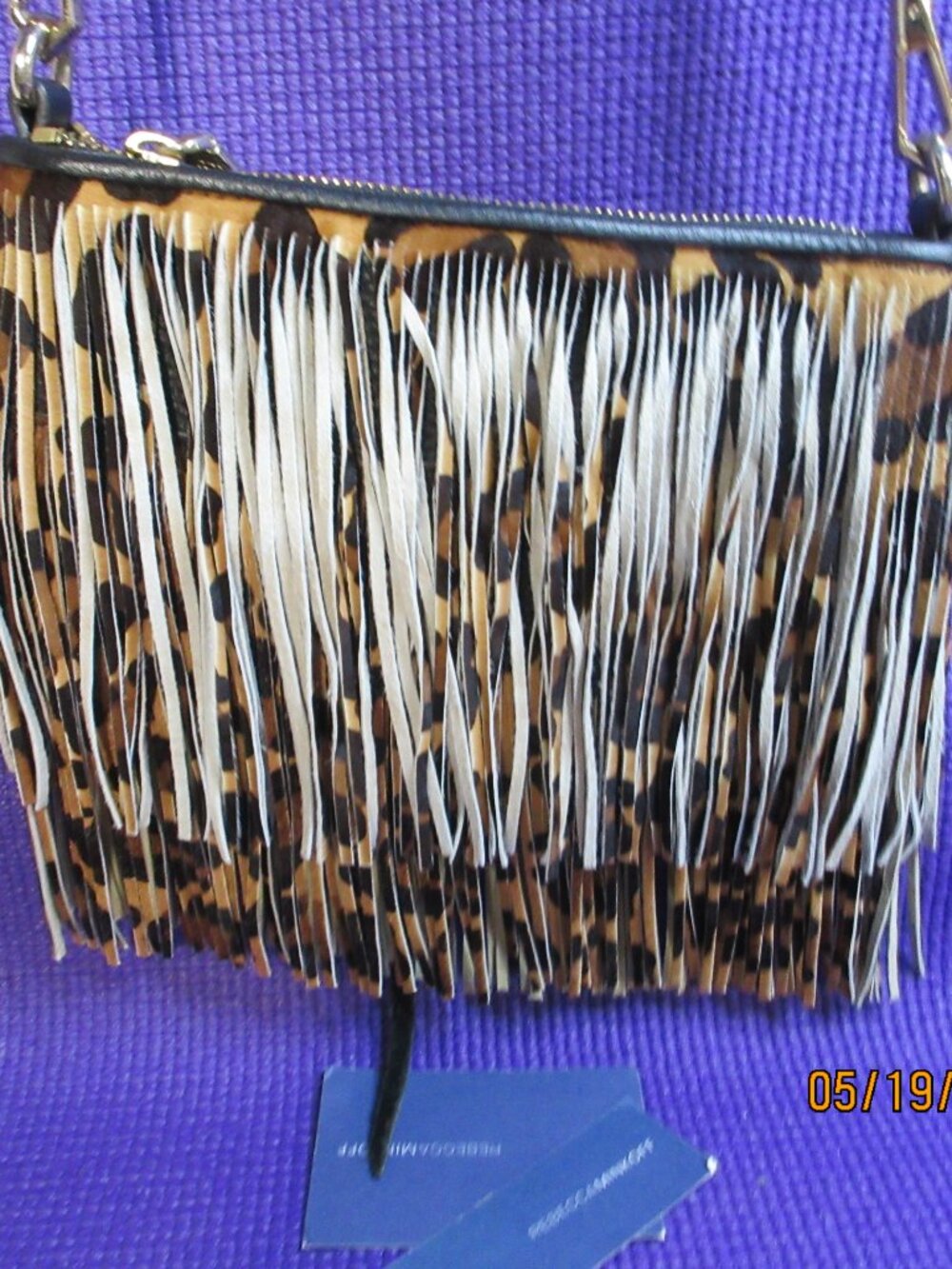 REBECCA MINKOFF~"FINN" LEOPARD PRINTED FRINGE OVER BLACK LEATHER CROSSBODY BAG - Picture 6 of 10